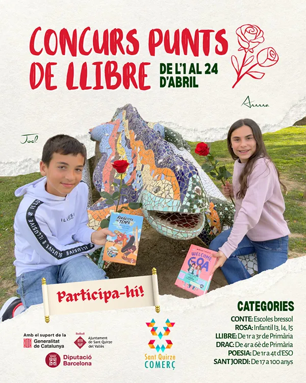 Cartell del Concurs de Punts de Llibre de Sant Jordi 2026 de Sant Quirze Comerç